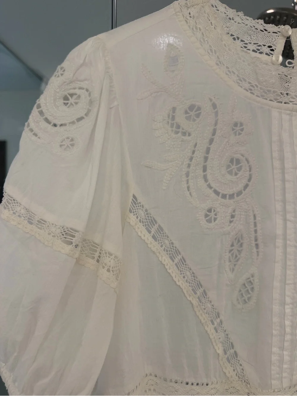 Zara Cream Embroidered Lace Peplum Blouse